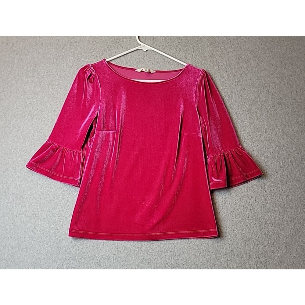 Boden Pink Velvet 3/4 Bell Sleeve Romantic Classic Blouse Women's 4 Stretch